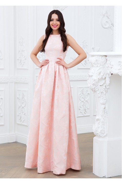 Нежно-розовое платье в пол из фактурной ткани Fondaci
